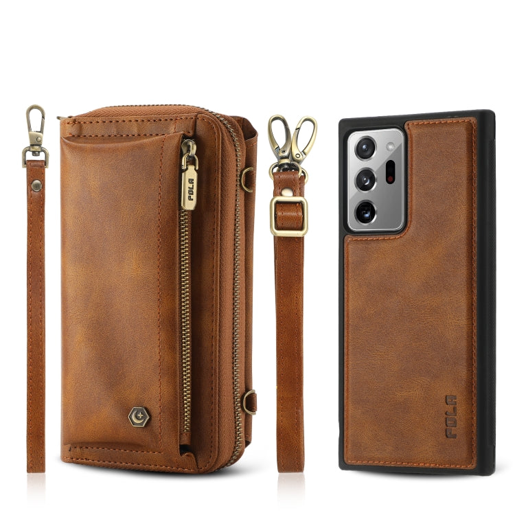 For Samsung Galaxy Note20 Ultra Crossbody Multi-functional Zipper Wallet Leather Phone Case(Brown) - Galaxy Note20 Ultra Cases by buy2fix | Online Shopping UK | buy2fix