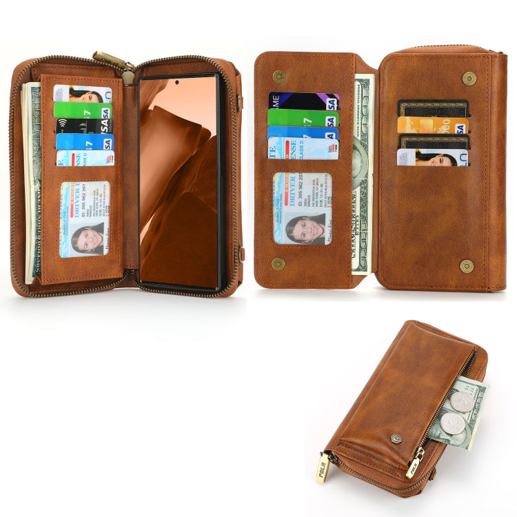 For Samsung Galaxy Note20 Ultra Crossbody Multi-functional Zipper Wallet Leather Phone Case(Brown) - Galaxy Note20 Ultra Cases by buy2fix | Online Shopping UK | buy2fix