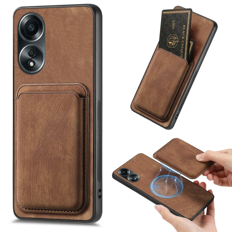 For OPPO A58 4G Retro Leather Card Bag Magnetic Phone Case(Brown) - OPPO Cases by buy2fix | Online Shopping UK | buy2fix