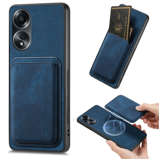 For OPPO A58 4G Retro Leather Card Bag Magnetic Phone Case(Blue) - OPPO Cases by buy2fix | Online Shopping UK | buy2fix