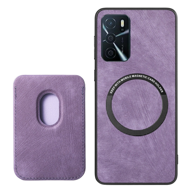 For OPPO A58 4G Retro Leather Card Bag Magnetic Phone Case(Purple) - OPPO Cases by buy2fix | Online Shopping UK | buy2fix