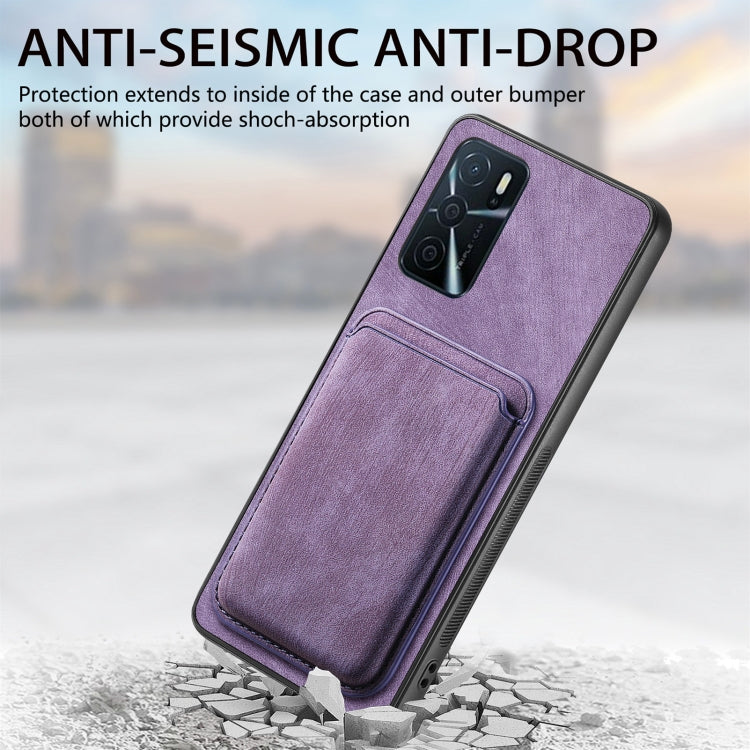 For OPPO A58 4G Retro Leather Card Bag Magnetic Phone Case(Purple) - OPPO Cases by buy2fix | Online Shopping UK | buy2fix