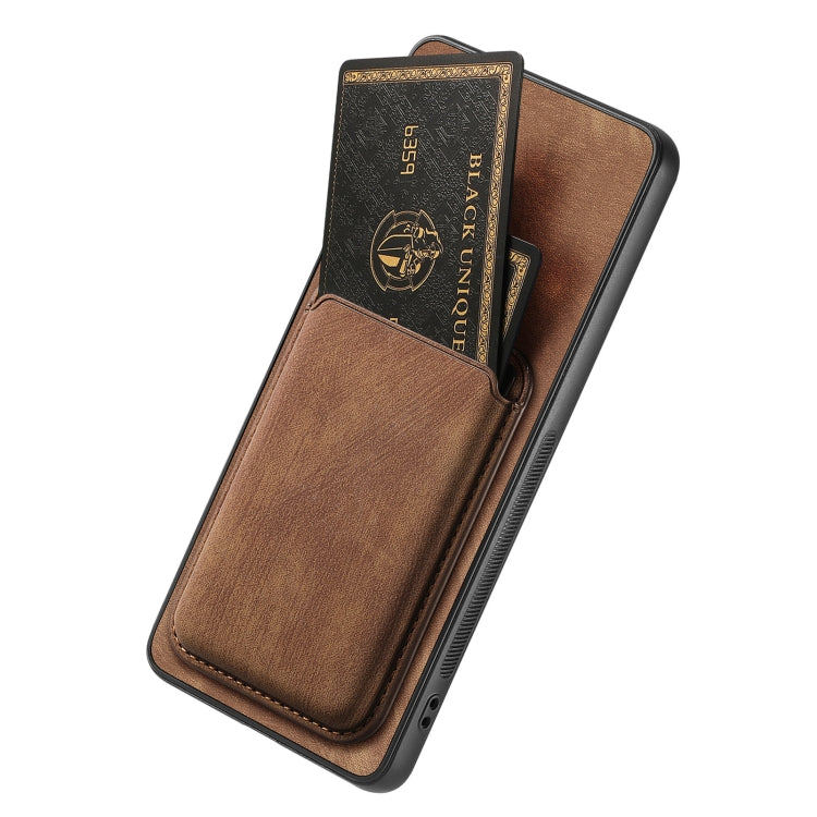 For OPPO Reno10 Global Retro Leather Card Bag Magnetic Phone Case(Brown) - OPPO Cases by buy2fix | Online Shopping UK | buy2fix