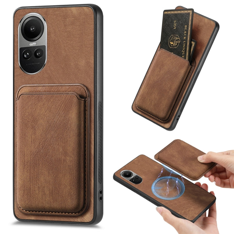 For OPPO Reno10 Pro Global Retro Leather Card Bag Magnetic Phone Case(Brown) - OPPO Cases by buy2fix | Online Shopping UK | buy2fix