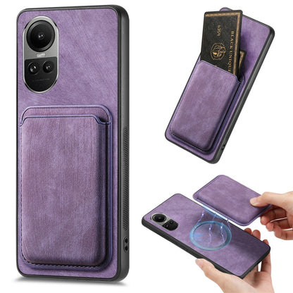 For OPPO Reno10 Pro Global Retro Leather Card Bag Magnetic Phone Case(Purple) - OPPO Cases by buy2fix | Online Shopping UK | buy2fix