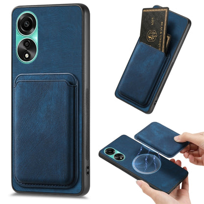 For OPPO A78 4G Retro Leather Card Bag Magnetic Phone Case(Blue) - OPPO Cases by buy2fix | Online Shopping UK | buy2fix