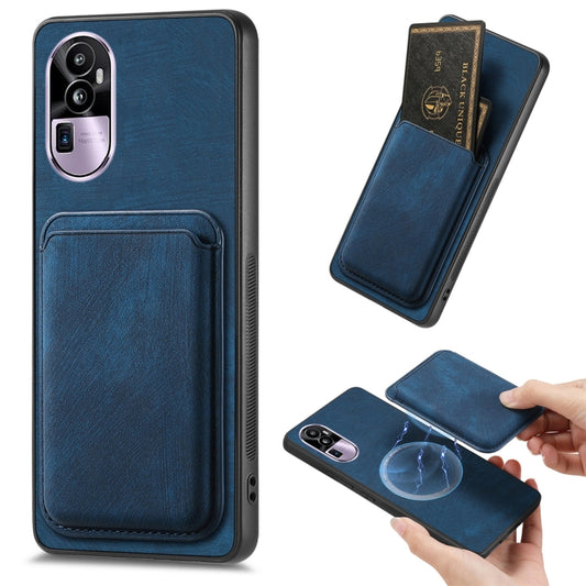 For OPPO Reno10 Pro+ Retro Leather Card Bag Magnetic Phone Case(Blue) by buy2fix