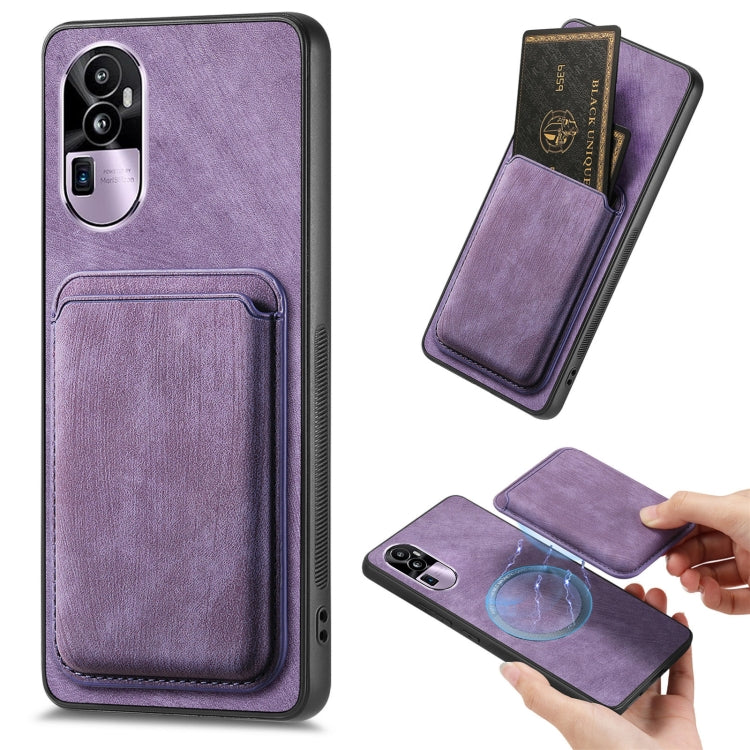 For OPPO Reno10 Pro+ Retro Leather Card Bag Magnetic Phone Case(Purple) - OPPO Cases by buy2fix | Online Shopping UK | buy2fix