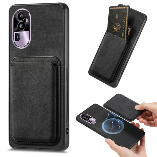 For OPPO Reno10 Pro+ Retro Leather Card Bag Magnetic Phone Case(Black) - OPPO Cases by buy2fix | Online Shopping UK | buy2fix