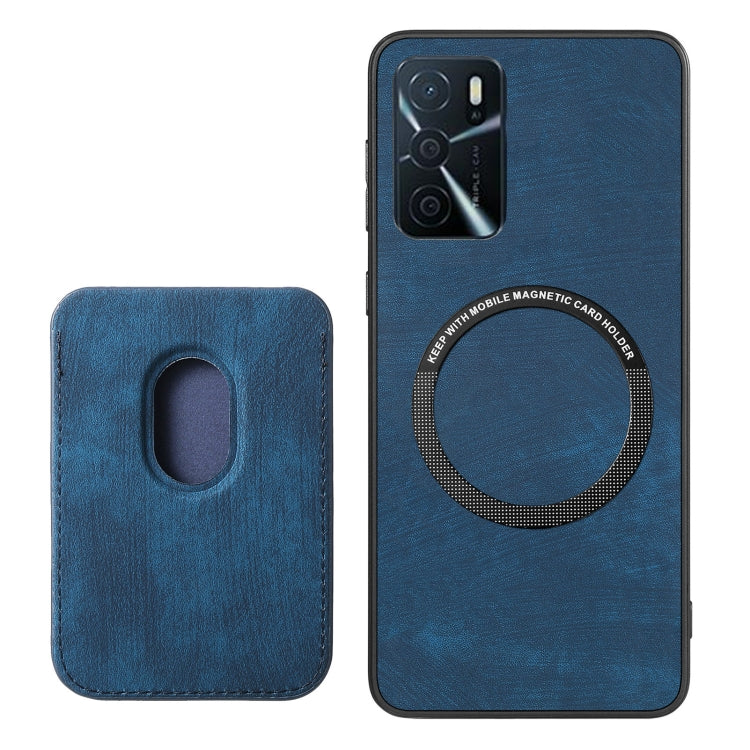 For OPPO A1 5G Retro Leather Card Bag Magnetic Phone Case(Blue) - OPPO Cases by buy2fix | Online Shopping UK | buy2fix