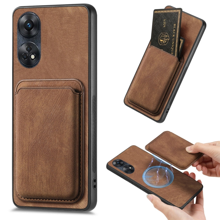 For OPPO Reno8 T 4G Retro Leather Card Bag Magnetic Phone Case(Brown) - OPPO Cases by buy2fix | Online Shopping UK | buy2fix