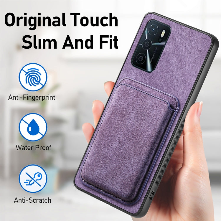 For OPPO Reno8 T 4G Retro Leather Card Bag Magnetic Phone Case(Purple) - OPPO Cases by buy2fix | Online Shopping UK | buy2fix