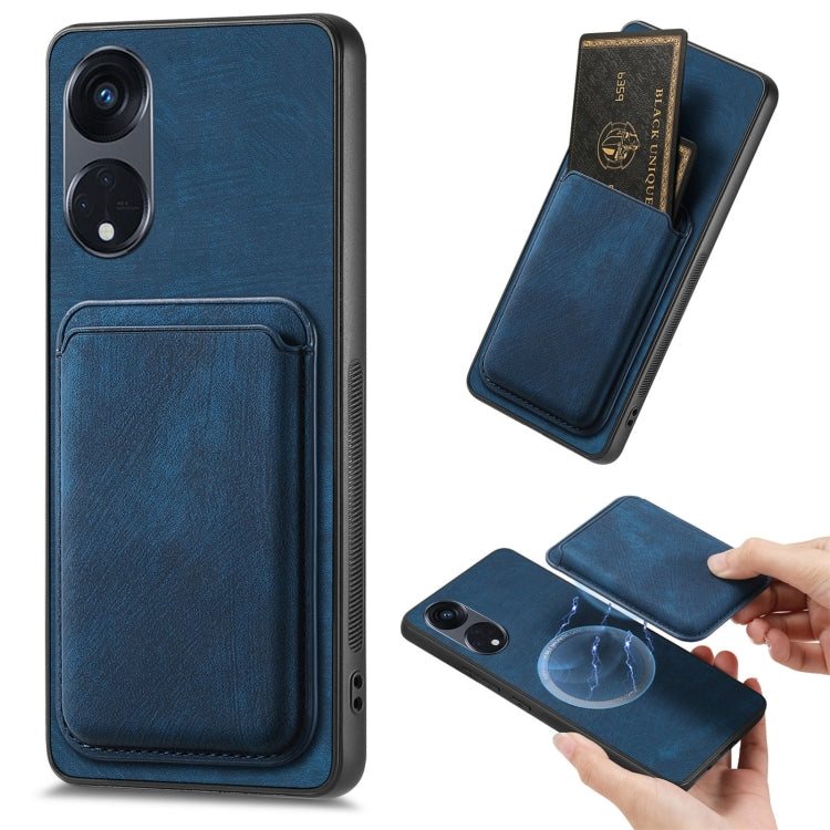 For OPPO Reno8 T 5G Retro Leather Card Bag Magnetic Phone Case(Blue) - OPPO Cases by buy2fix | Online Shopping UK | buy2fix