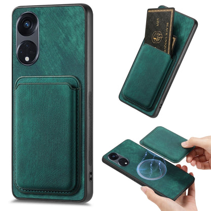 For OPPO Reno8 T 5G Retro Leather Card Bag Magnetic Phone Case(Green) - OPPO Cases by buy2fix | Online Shopping UK | buy2fix