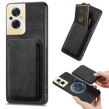 For OPPO Reno8 Z Retro Leather Card Bag Magnetic Phone Case(Black) - OPPO Cases by buy2fix | Online Shopping UK | buy2fix