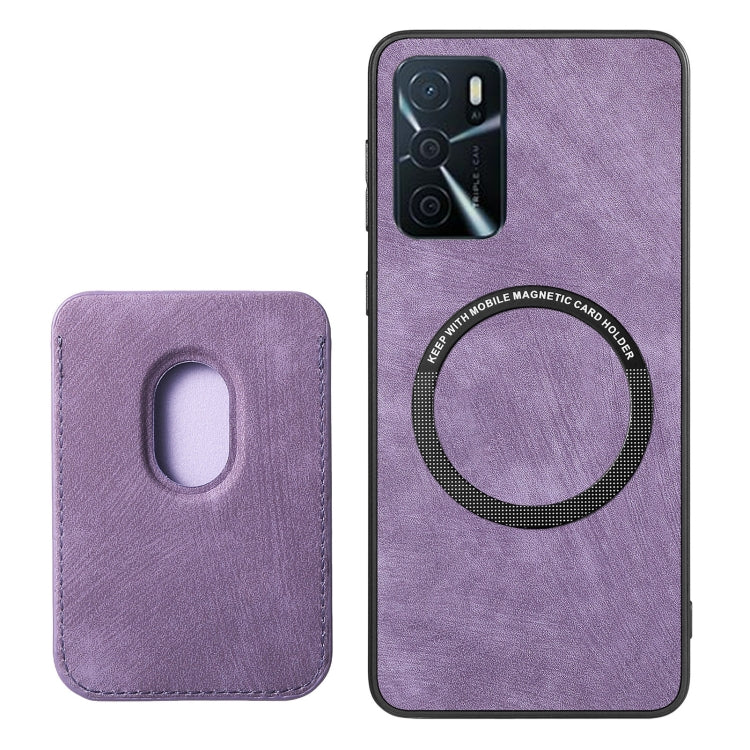 For OPPO Reno9 5G Retro Leather Card Bag Magnetic Phone Case(Purple) - OPPO Cases by buy2fix | Online Shopping UK | buy2fix