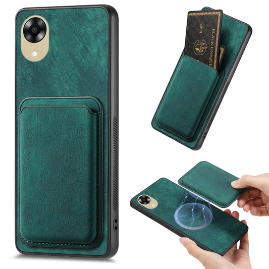 For OPPO A17K Retro Leather Card Bag Magnetic Phone Case(Green) - OPPO Cases by buy2fix | Online Shopping UK | buy2fix