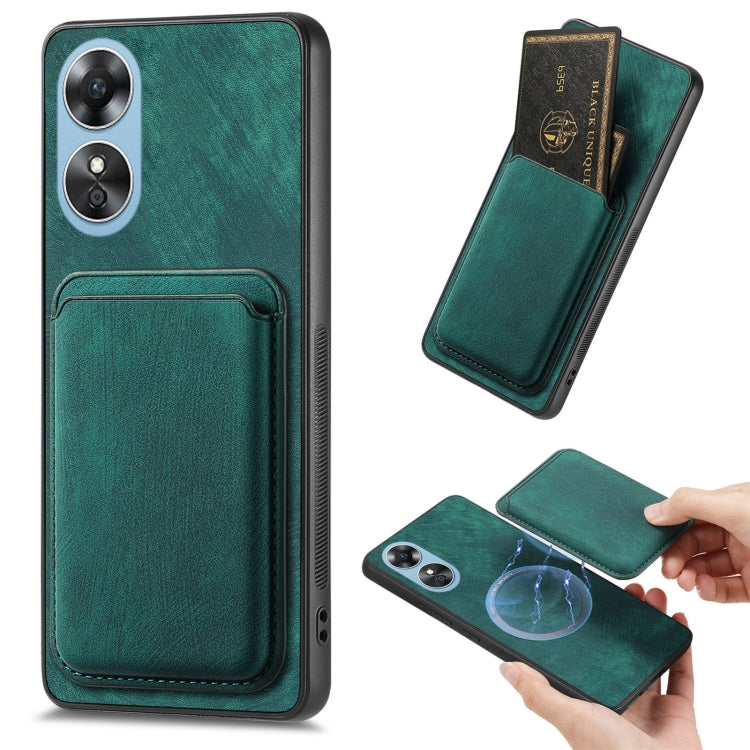 For OPPO A17 Retro Leather Card Bag Magnetic Phone Case(Green) - OPPO Cases by buy2fix | Online Shopping UK | buy2fix