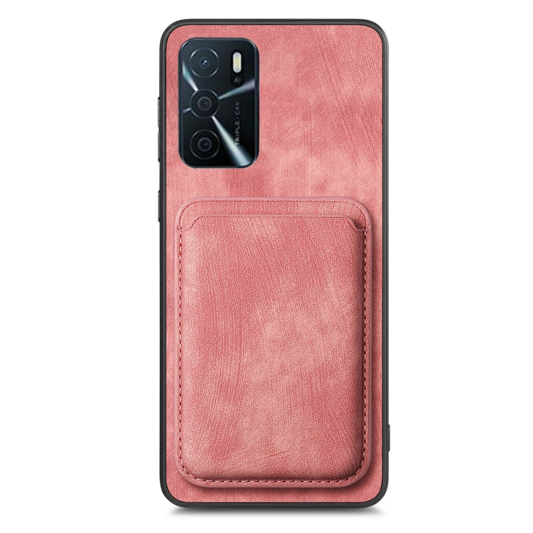 For OPPO A17 Retro Leather Card Bag Magnetic Phone Case(Pink) - OPPO Cases by buy2fix | Online Shopping UK | buy2fix