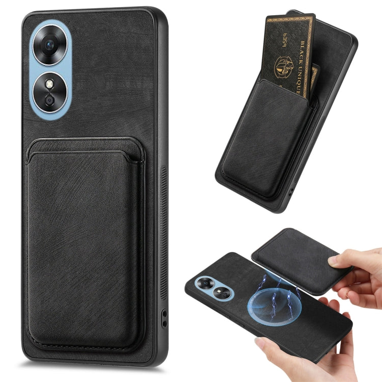 For OPPO A17 Retro Leather Card Bag Magnetic Phone Case(Black) - OPPO Cases by buy2fix | Online Shopping UK | buy2fix