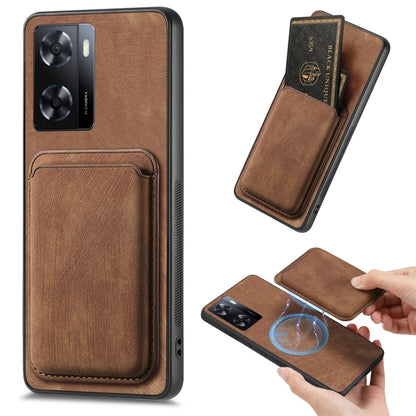 For OPPO A57 4G Retro Leather Card Bag Magnetic Phone Case(Brown) - OPPO Cases by buy2fix | Online Shopping UK | buy2fix