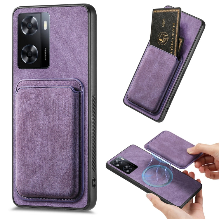 For OPPO A57 4G Retro Leather Card Bag Magnetic Phone Case(Purple) - OPPO Cases by buy2fix | Online Shopping UK | buy2fix