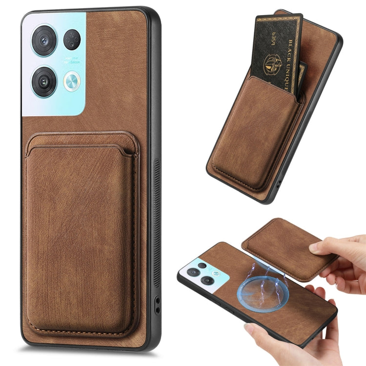 For OPPO Reno8 Pro 5G Retro Leather Card Bag Magnetic Phone Case(Brown) - OPPO Cases by buy2fix | Online Shopping UK | buy2fix