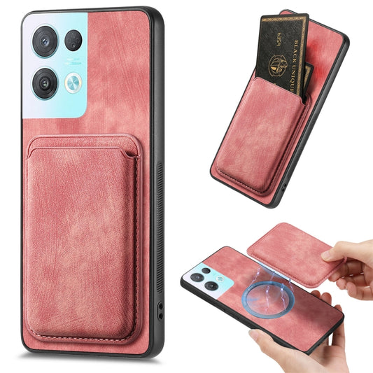 For OPPO Reno8 Pro 5G Retro Leather Card Bag Magnetic Phone Case(Pink) - OPPO Cases by buy2fix | Online Shopping UK | buy2fix