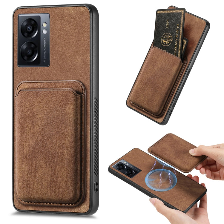 For OPPO A57 5G Retro Leather Card Bag Magnetic Phone Case(Brown) - OPPO Cases by buy2fix | Online Shopping UK | buy2fix