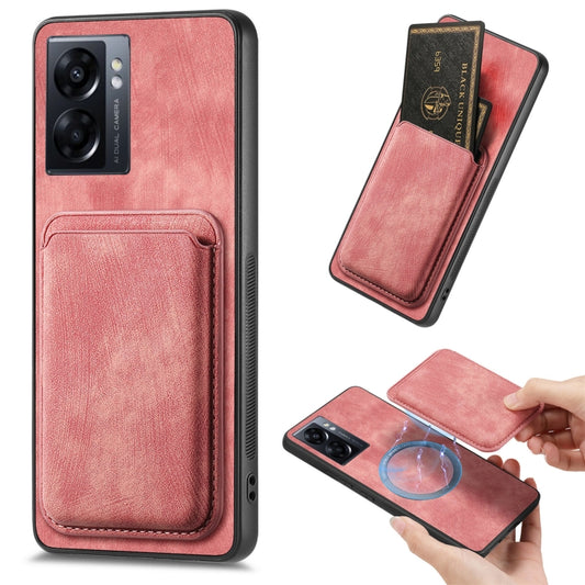 For OPPO A57 5G Retro Leather Card Bag Magnetic Phone Case(Pink) - OPPO Cases by buy2fix | Online Shopping UK | buy2fix