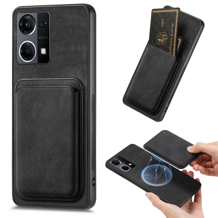 For OPPO Reno7 4G Retro Leather Card Bag Magnetic Phone Case(Black) - OPPO Cases by buy2fix | Online Shopping UK | buy2fix