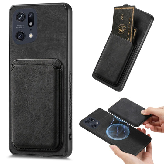For OPPO Find X5 Pro Retro Leather Card Bag Magnetic Phone Case(Black)