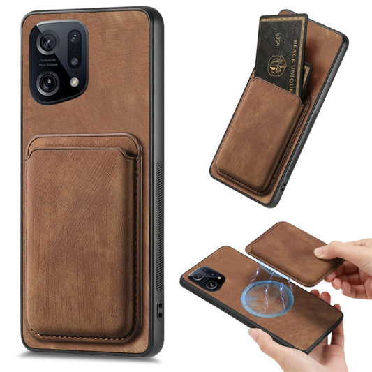 For OPPO Find X5 Retro Leather Card Bag Magnetic Phone Case(Brown) - OPPO Cases by buy2fix | Online Shopping UK | buy2fix