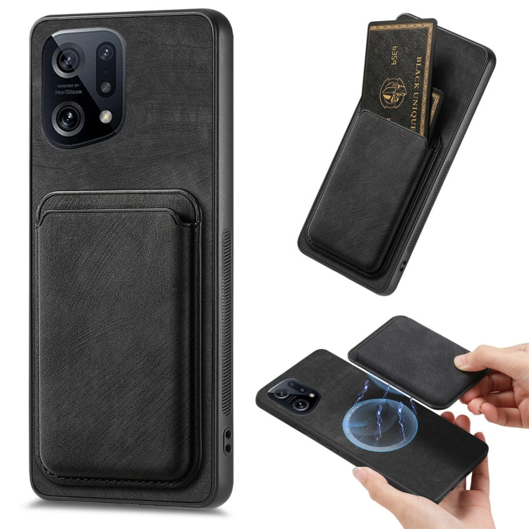 For OPPO Find X5 Retro Leather Card Bag Magnetic Phone Case(Black) by buy2fix