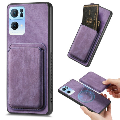 For OPPO Reno7 Pro 5G Retro Leather Card Bag Magnetic Phone Case(Purple) - OPPO Cases by buy2fix | Online Shopping UK | buy2fix