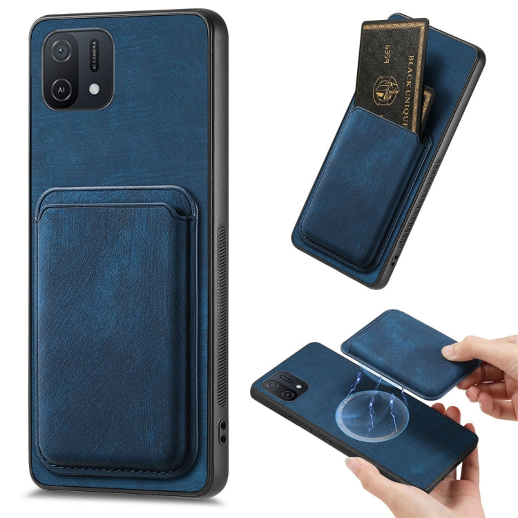 For OPPO A16K Retro Leather Card Bag Magnetic Phone Case(Blue) - OPPO Cases by buy2fix | Online Shopping UK | buy2fix