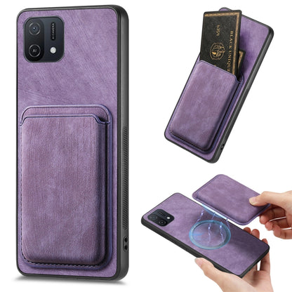 For OPPO A16K Retro Leather Card Bag Magnetic Phone Case(Purple) - OPPO Cases by buy2fix | Online Shopping UK | buy2fix