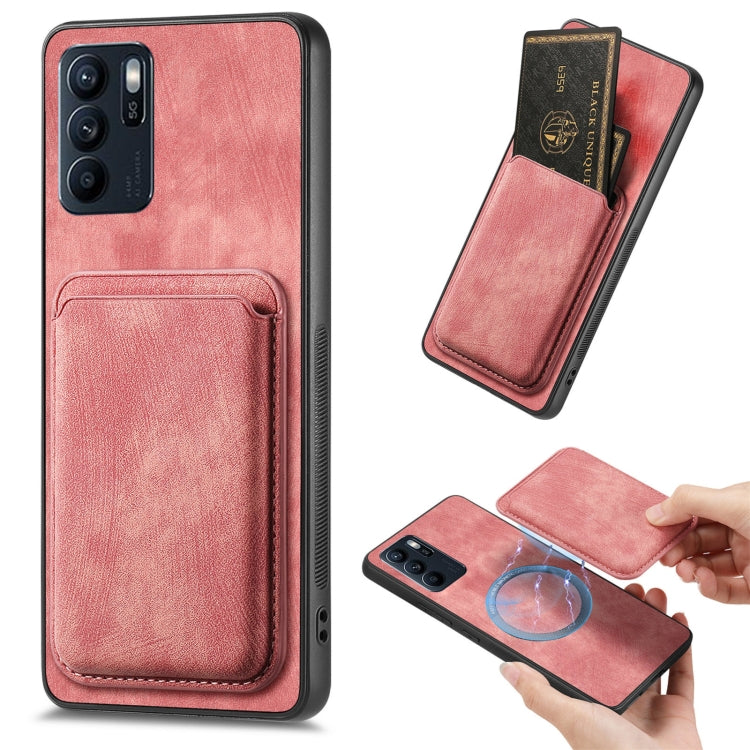 For OPPO Reno6 Z Retro Leather Card Bag Magnetic Phone Case(Pink) - OPPO Cases by buy2fix | Online Shopping UK | buy2fix
