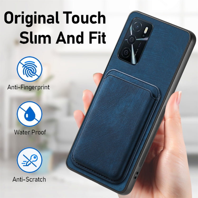 For OPPO A16 Retro Leather Card Bag Magnetic Phone Case(Blue) - OPPO Cases by buy2fix | Online Shopping UK | buy2fix