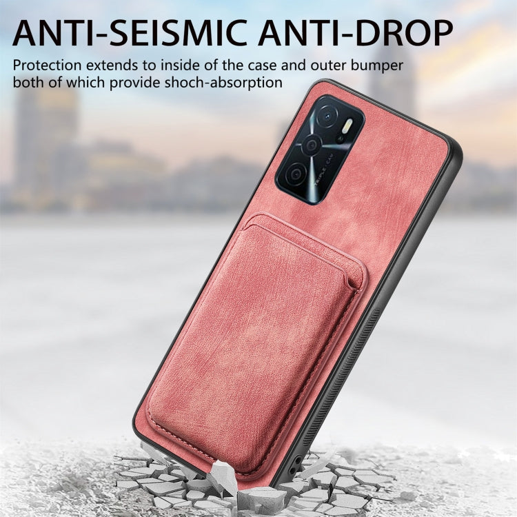 For OPPO A16 Retro Leather Card Bag Magnetic Phone Case(Pink) - OPPO Cases by buy2fix | Online Shopping UK | buy2fix