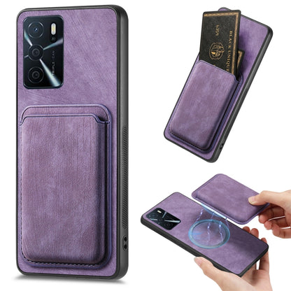 For OPPO A16 Retro Leather Card Bag Magnetic Phone Case(Purple) - OPPO Cases by buy2fix | Online Shopping UK | buy2fix