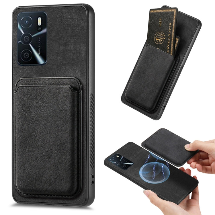 For OPPO A16 Retro Leather Card Bag Magnetic Phone Case(Black) - OPPO Cases by buy2fix | Online Shopping UK | buy2fix