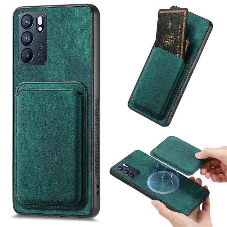 For OPPO Reno6 5G Retro Leather Card Bag Magnetic Phone Case(Green) - OPPO Cases by buy2fix | Online Shopping UK | buy2fix