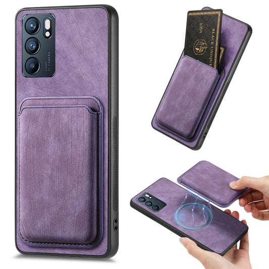 For OPPO Reno6 5G Retro Leather Card Bag Magnetic Phone Case(Purple) - OPPO Cases by buy2fix | Online Shopping UK | buy2fix