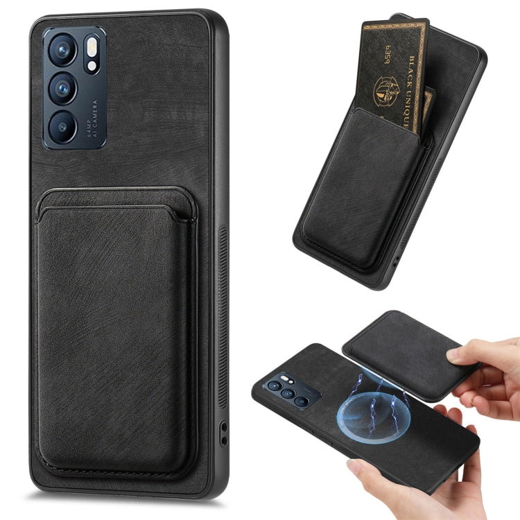 For OPPO Reno6 5G Retro Leather Card Bag Magnetic Phone Case(Black) - OPPO Cases by buy2fix | Online Shopping UK | buy2fix