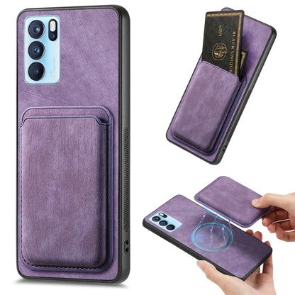 For OPPO Reno6 Pro 5G Retro Leather Card Bag Magnetic Phone Case(Purple) - OPPO Cases by buy2fix | Online Shopping UK | buy2fix
