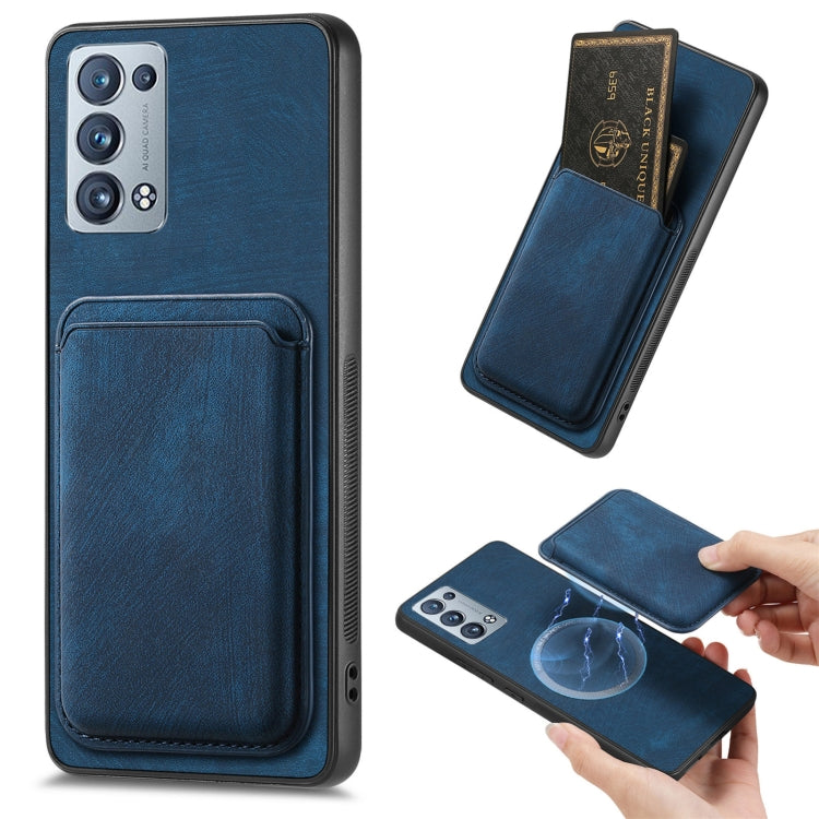 For OPPO Reno6 Pro+ Retro Leather Card Bag Magnetic Phone Case(Blue) - OPPO Cases by buy2fix | Online Shopping UK | buy2fix