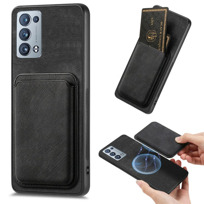 For OPPO Reno6 Pro+ Retro Leather Card Bag Magnetic Phone Case(Black) - OPPO Cases by buy2fix | Online Shopping UK | buy2fix