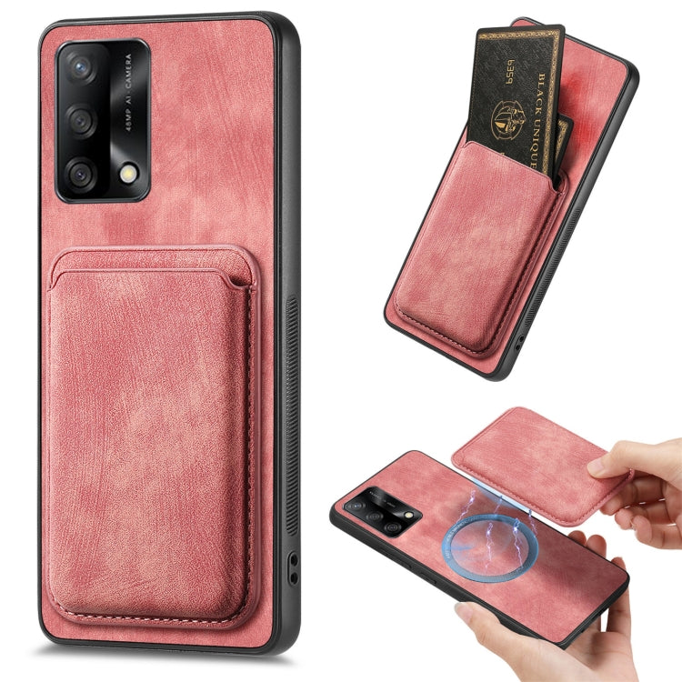 For OPPO F19 Retro Leather Card Bag Magnetic Phone Case(Pink) - OPPO Cases by buy2fix | Online Shopping UK | buy2fix