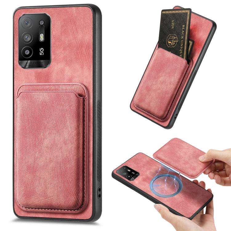 For OPPO F19 Pro+ Retro Leather Card Bag Magnetic Phone Case(Pink) - OPPO Cases by buy2fix | Online Shopping UK | buy2fix